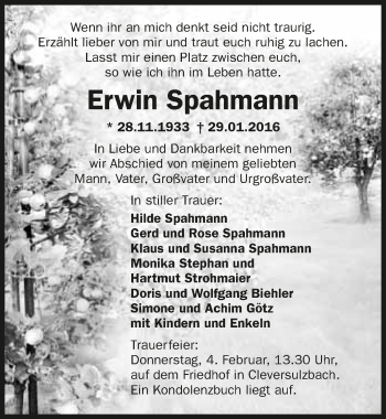 Traueranzeige von Erwin Spahmann 
