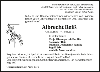 Traueranzeige von Albrecht Reiß 