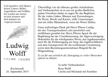Traueranzeige von Ludwig Wolff 