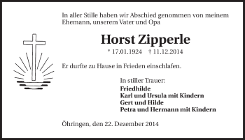 Traueranzeige von Horst Zipperle 