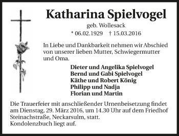 Traueranzeige von Katharina Spielvogel 