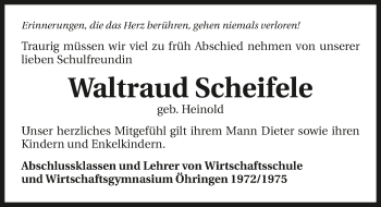 Traueranzeige von Waltraud Scheifele 