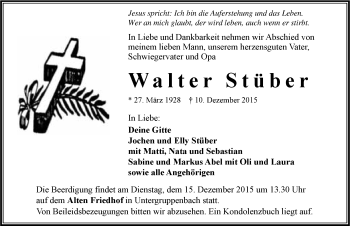 Traueranzeige von Walter Stüber 