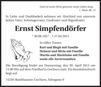 Traueranzeige von Ernst Simpfendörfer 
