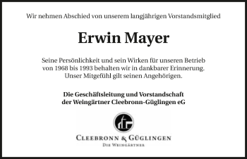 Traueranzeige von Erwin Mayer 