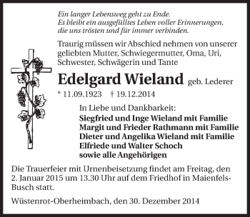 Traueranzeige von Edelgard Wieland 