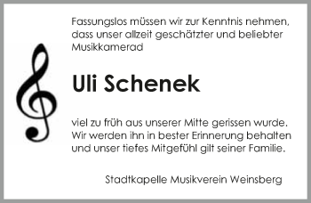 Traueranzeige von Uli Schenek 