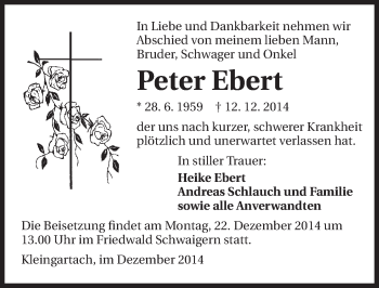 Traueranzeige von Peter Ebert 