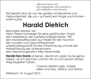 Traueranzeige von Harald Dietrich 
