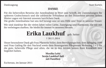Traueranzeige von Erika Laukhuf 