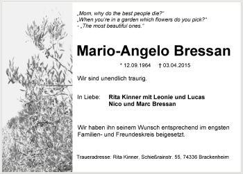 Traueranzeige von Mario-Angelo Bressan 