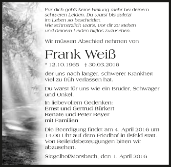 Traueranzeige von Frank Weiß 