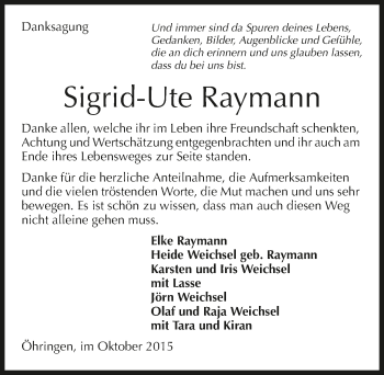 Traueranzeige von Sigrid-Ute Raymann 