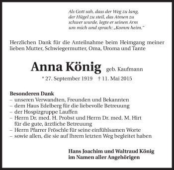 Traueranzeige von Anna König 