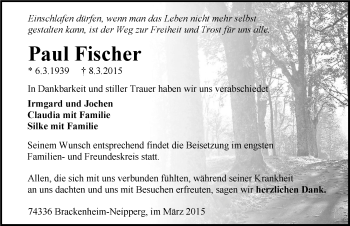 Traueranzeige von Paul Fischer 