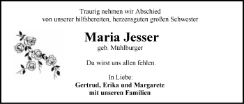 Traueranzeige von Maria Jesser 