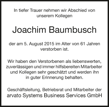Traueranzeige von Joachim Baumbusch 