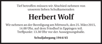Traueranzeige von Herbert Wolf 