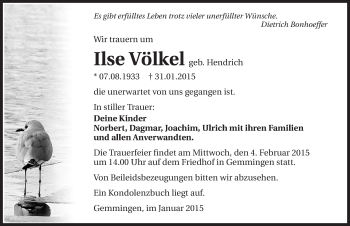 Traueranzeige von Ilse Völkel 
