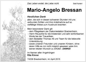 Traueranzeige von Mario Angelo Bressan 
