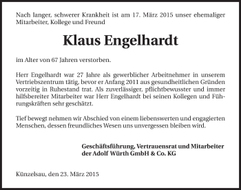 Traueranzeige von Klaus Engelhardt 