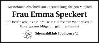 Traueranzeige von Emma Speckert 