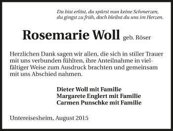 Traueranzeige von Rosemarie Woll 