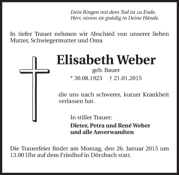 Traueranzeige von Elisabeth Weber 