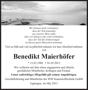 Traueranzeige von Benedikt Maierhöfer 