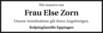 Traueranzeige von Else Zorn 