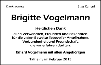 Traueranzeige von Brigitte Vogelmann 
