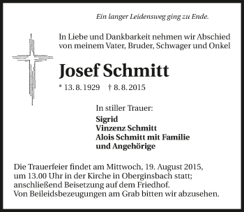 Traueranzeige von Josef Schmitt 