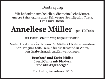 Traueranzeige von Anneliese Müller 