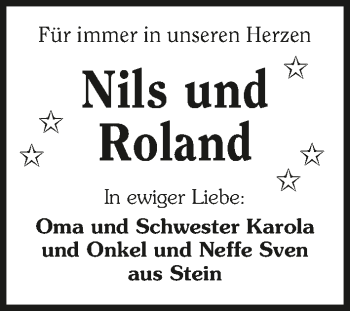 Traueranzeige von Nils und Roland  