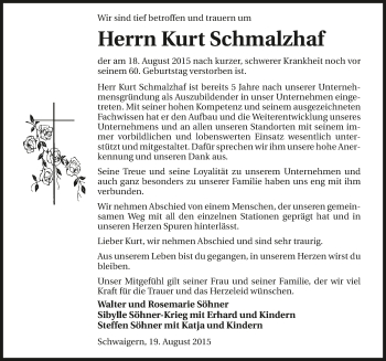 Traueranzeige von Kurt Schmalzhaf 