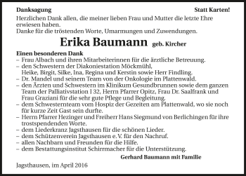 Traueranzeige von Erika Baumann 