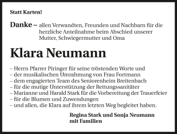 Traueranzeige von Klara Neumann 