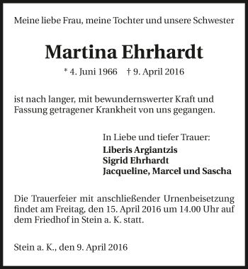 Traueranzeige von Martina Ehrhardt 