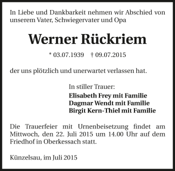 Traueranzeige von Werner Rückriem 