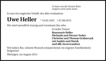 Traueranzeige von Uwe Heller 