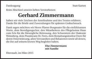 Traueranzeige von Gerhard Zimmermann 