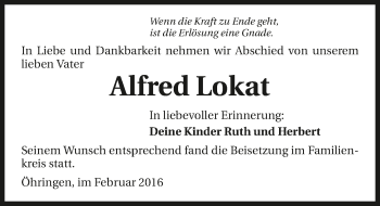 Traueranzeige von Alfred Lokat 