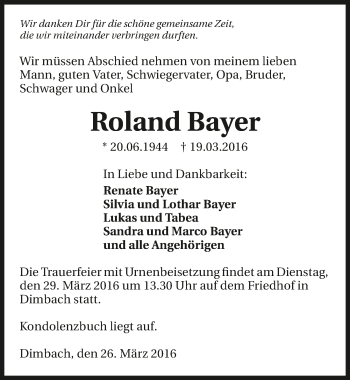 Traueranzeige von Roland Bayer 