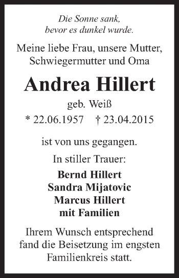 Traueranzeige von Andrea Hillert 