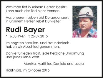 Traueranzeige von Rudi Bayer 