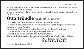 Traueranzeige von Otto Tröndle 