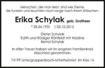 Traueranzeige von Erika Schylak 