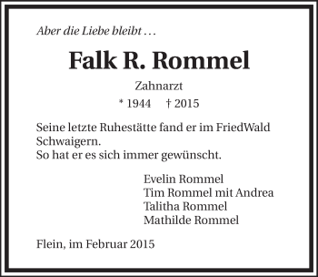 Traueranzeige von Falk R. Rommel 