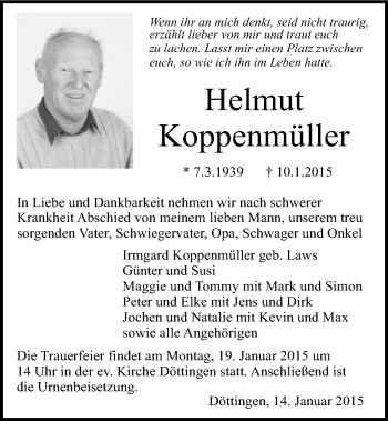 Traueranzeige von Helmut Koppenmüller 