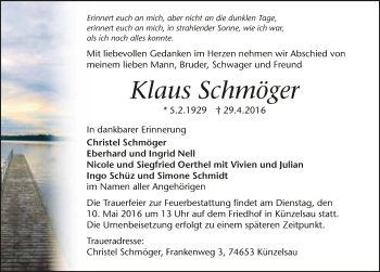 Traueranzeige von Klaus Schmöger 